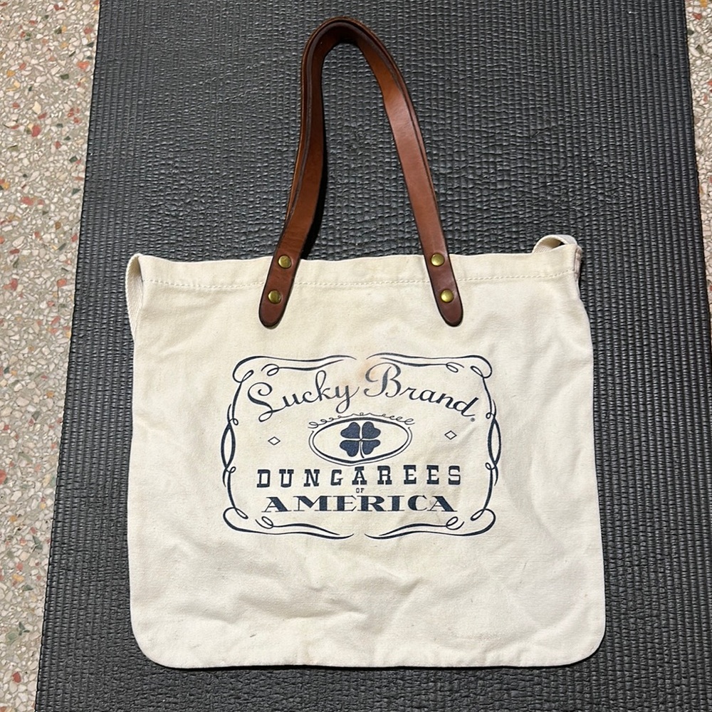 Lucky Brand Cream and Brown Canvas Tote Bag